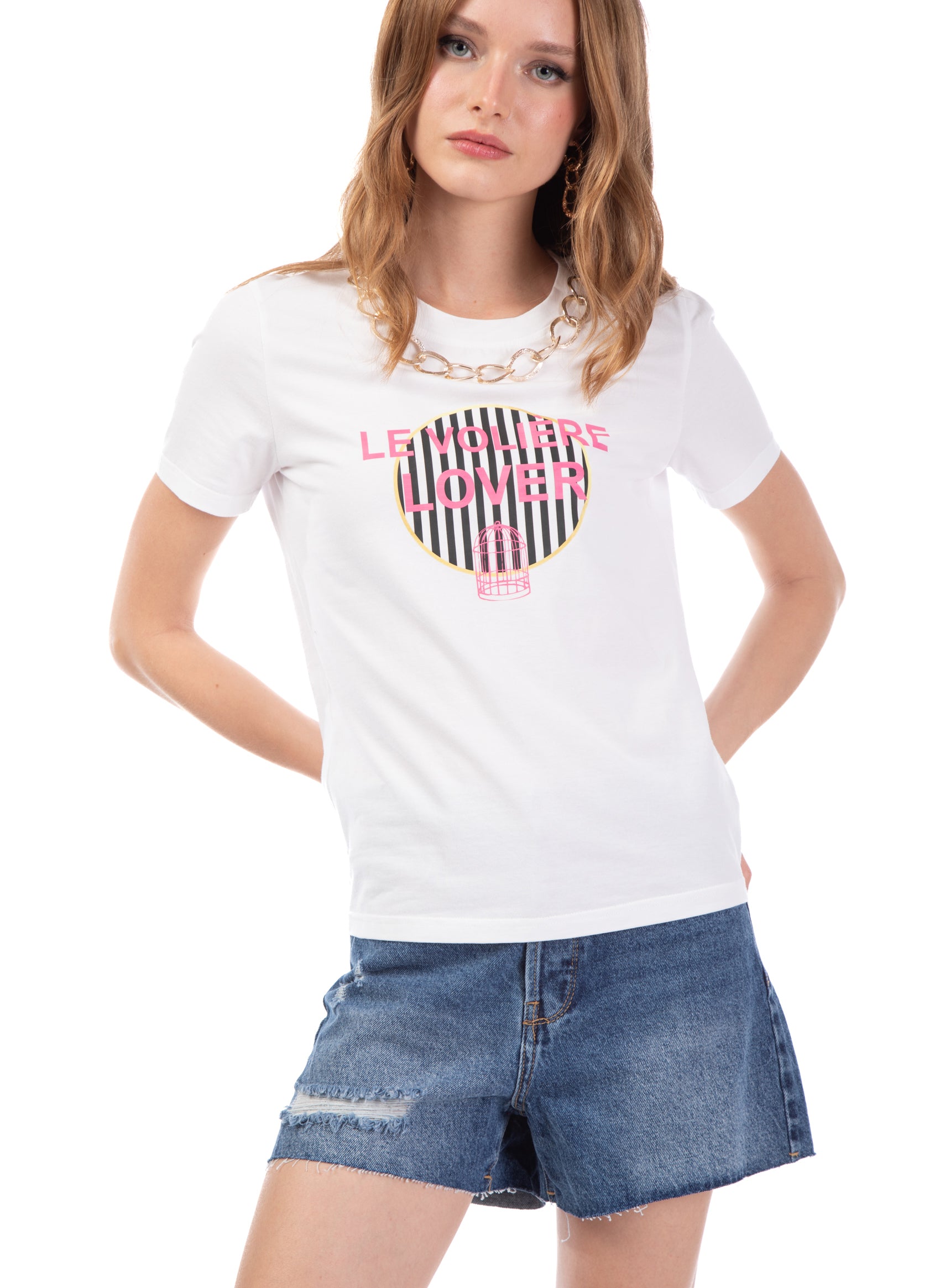 T-shirt bianca con catena rimovibile