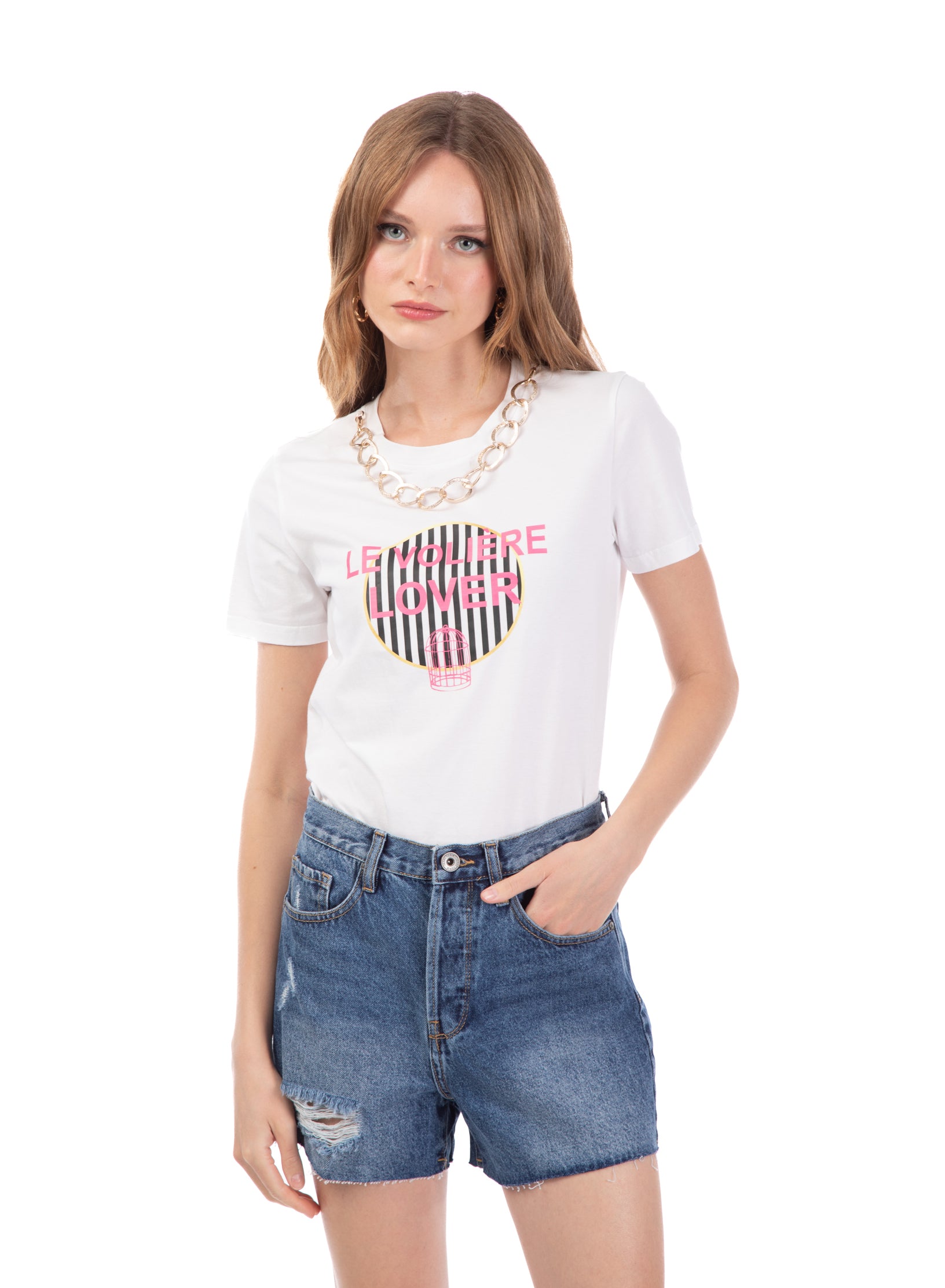 T-shirt bianca con catena rimovibile