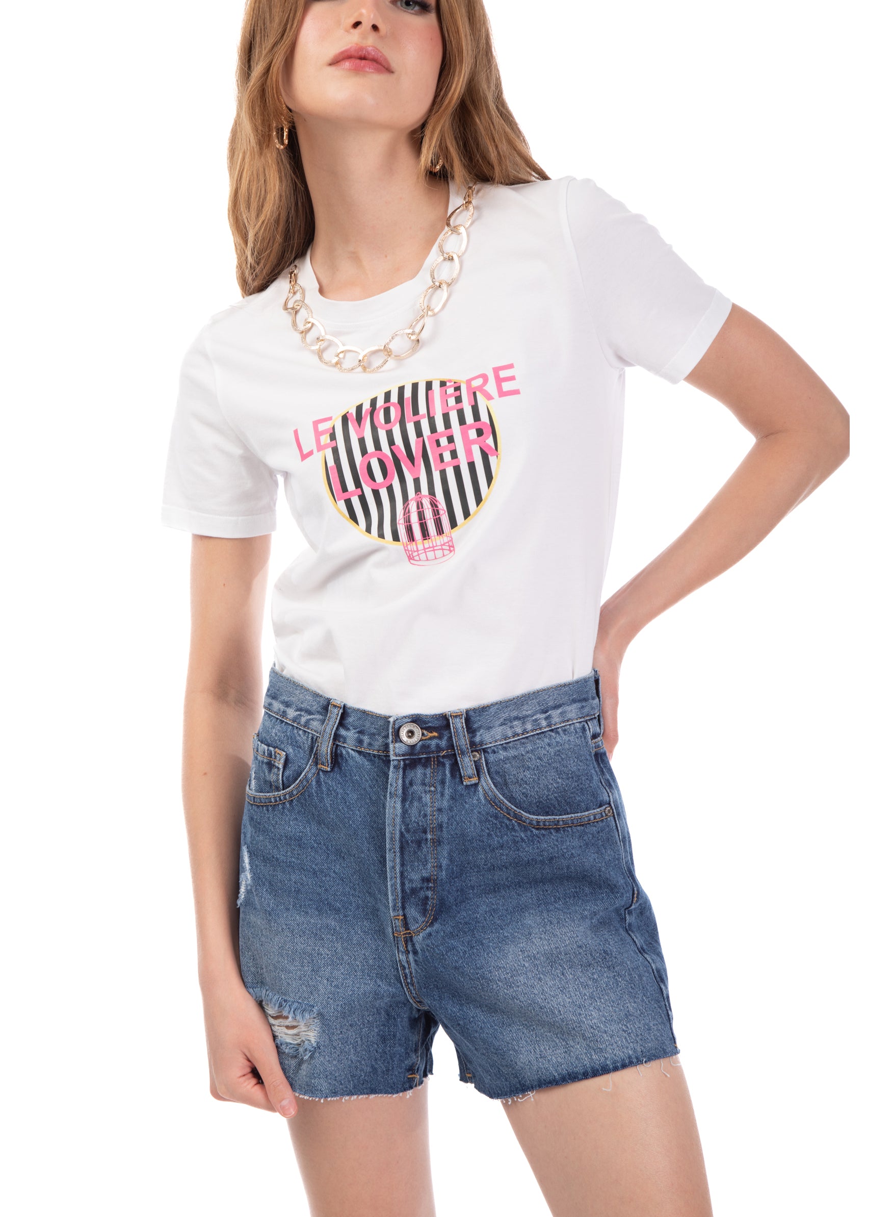 T-shirt bianca con catena rimovibile