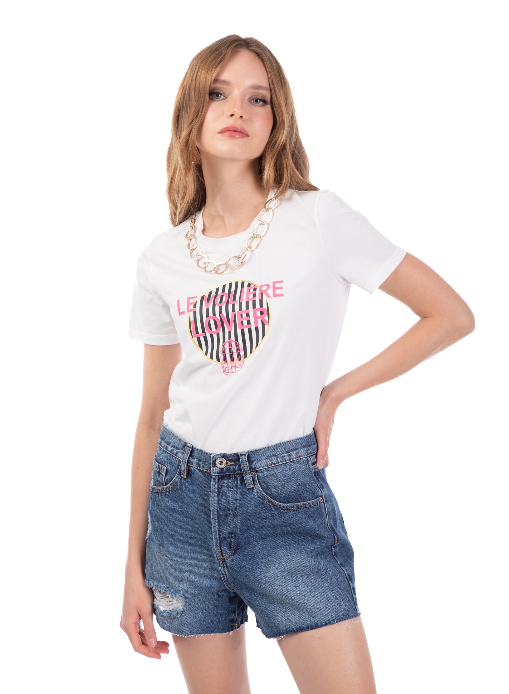 T-shirt bianca con catena rimovibile