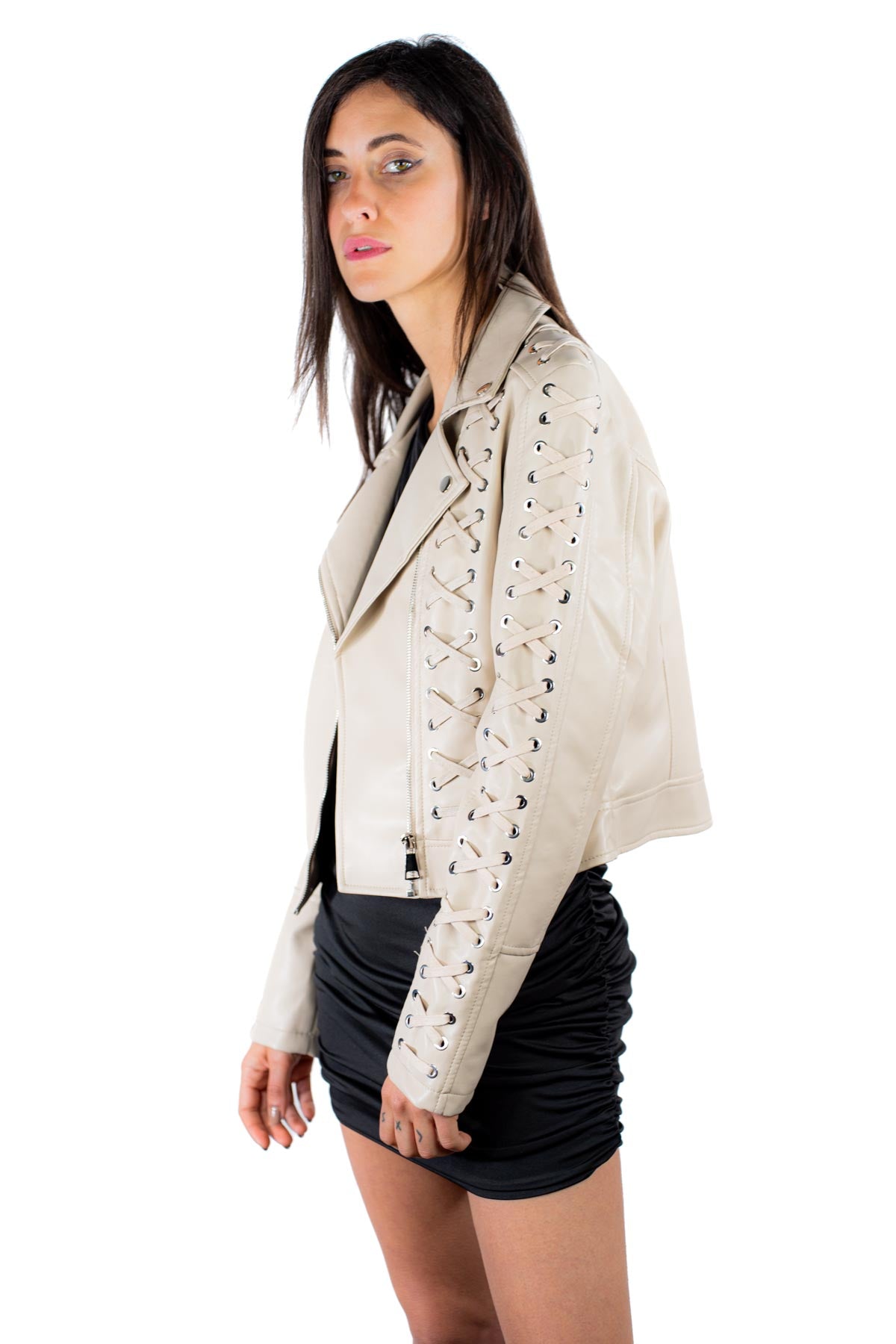 Giacca ecopelle beige
