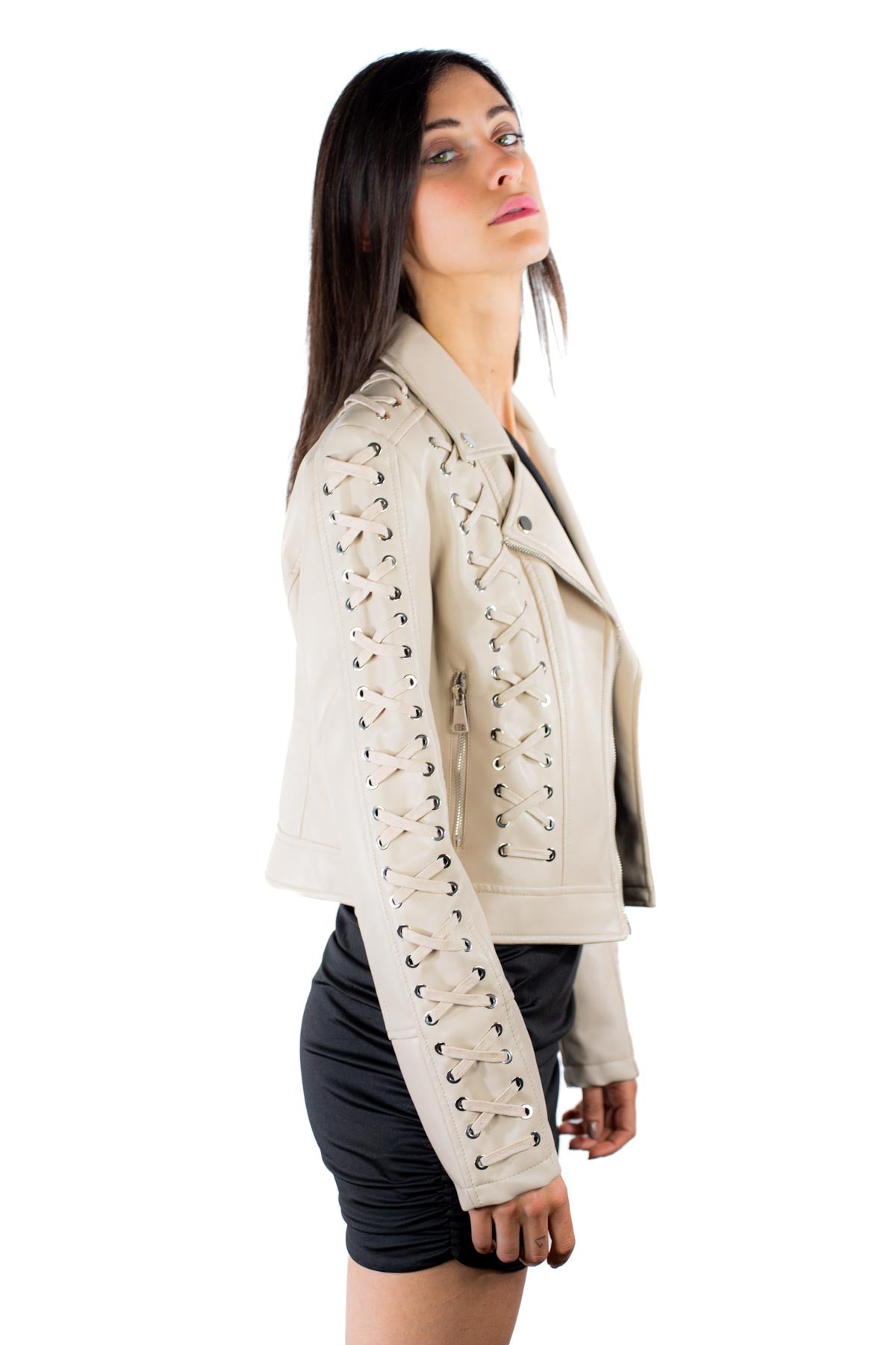Giacca ecopelle beige