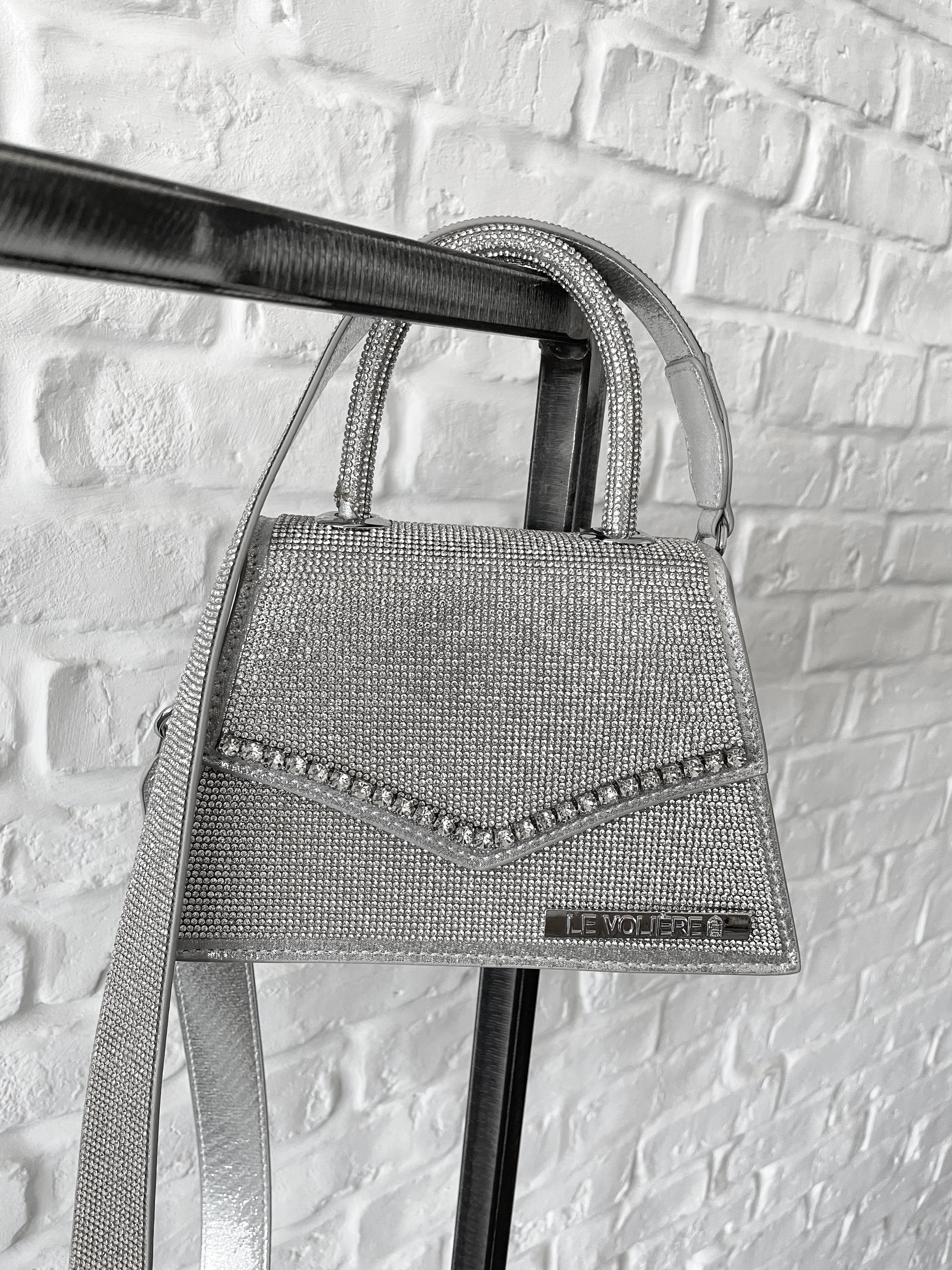 Borsa in strass argento con tracolla