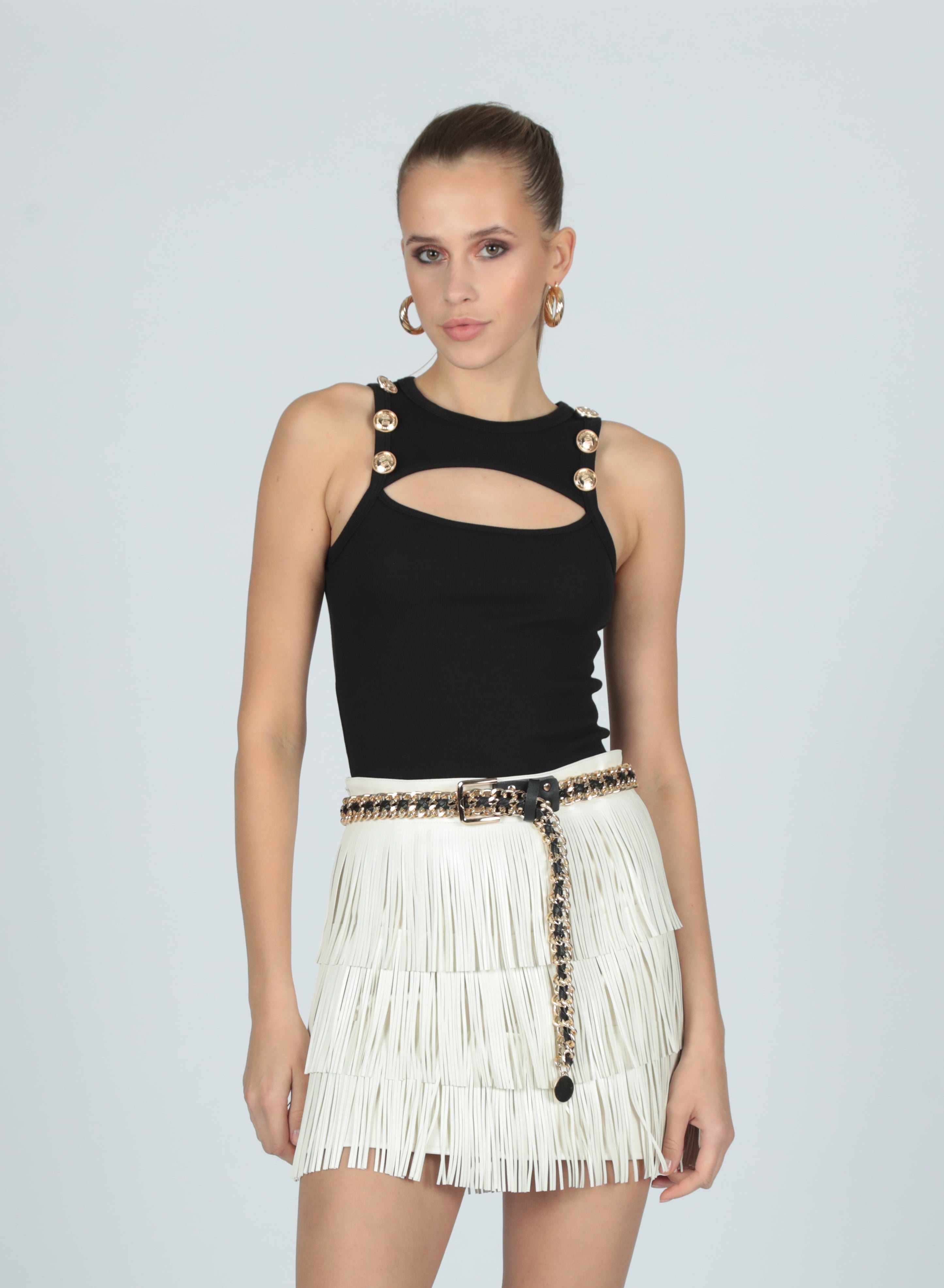 Cintura in catena oro con ecopelle nera