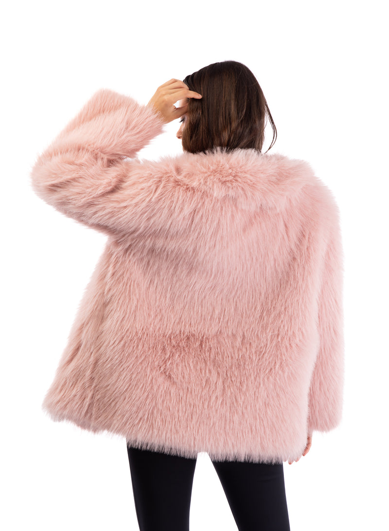 Finta pelliccia oversize rosa