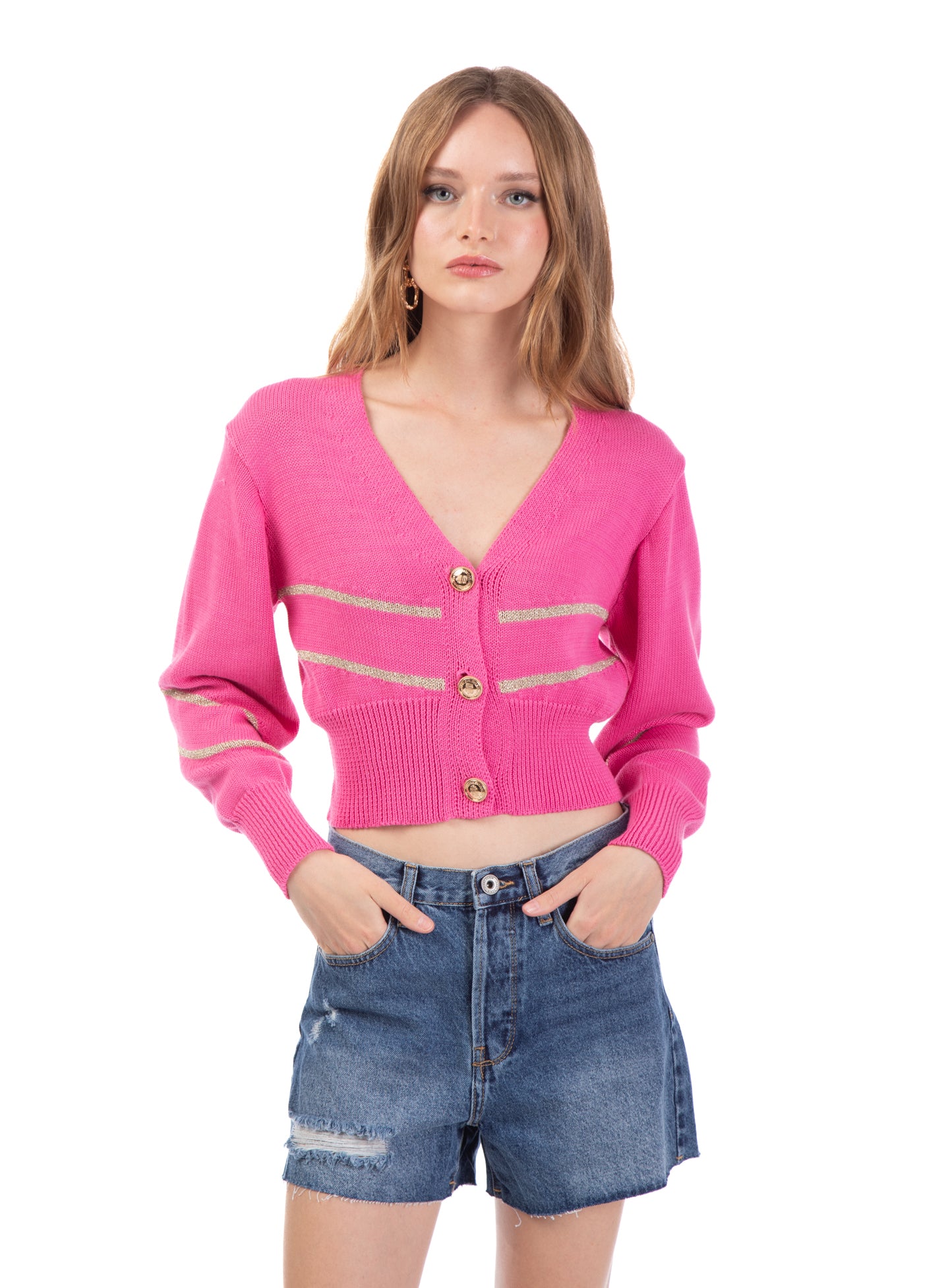 Le Volière Cardigan di cotone fucsia