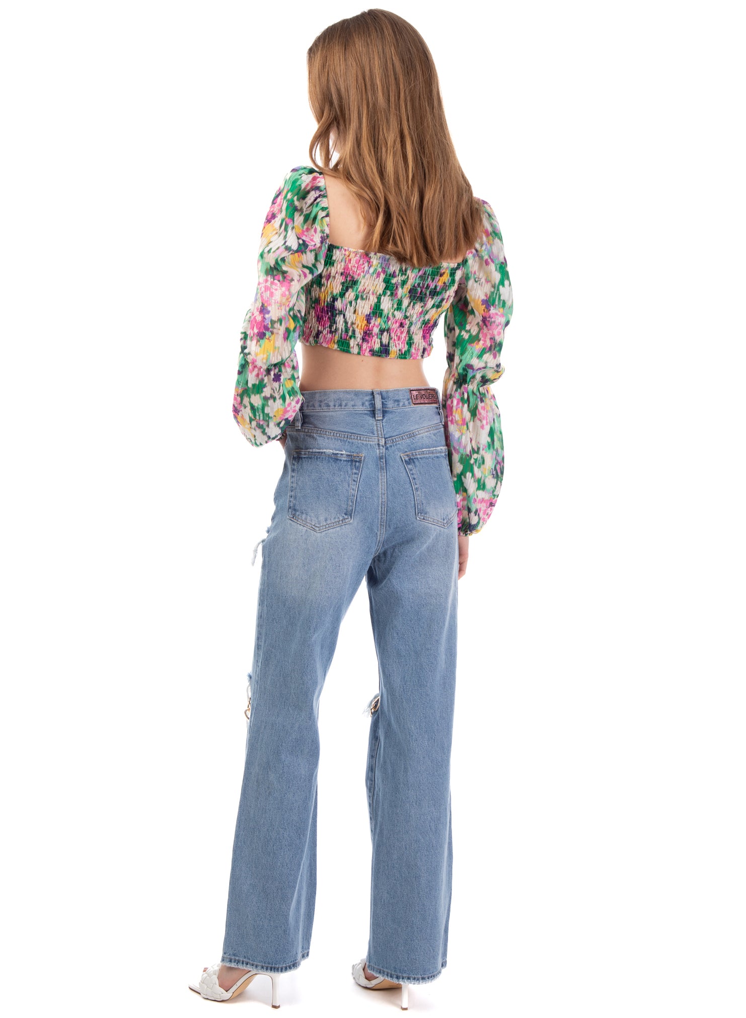 Cropped top floreale manica lunga