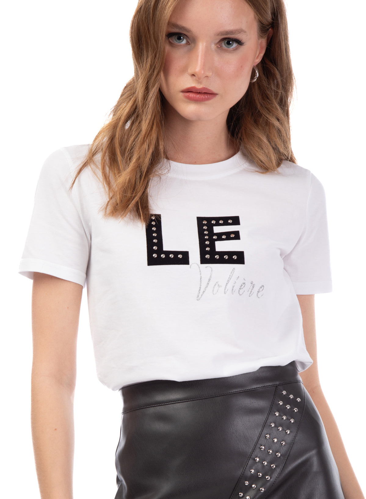T-shirt bianca 'Le Volière' con  borchie