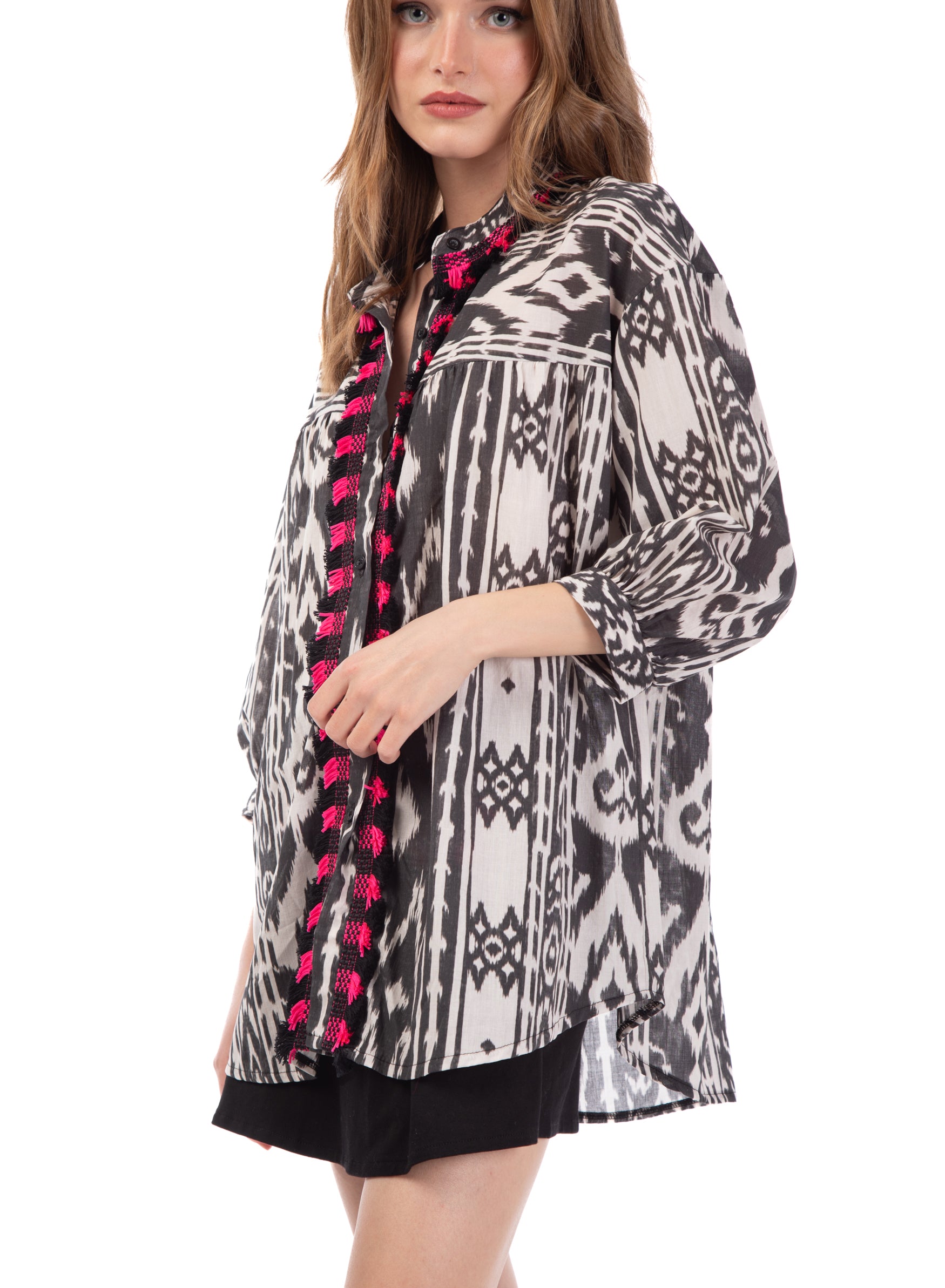 Camicia oversize etnica con frange