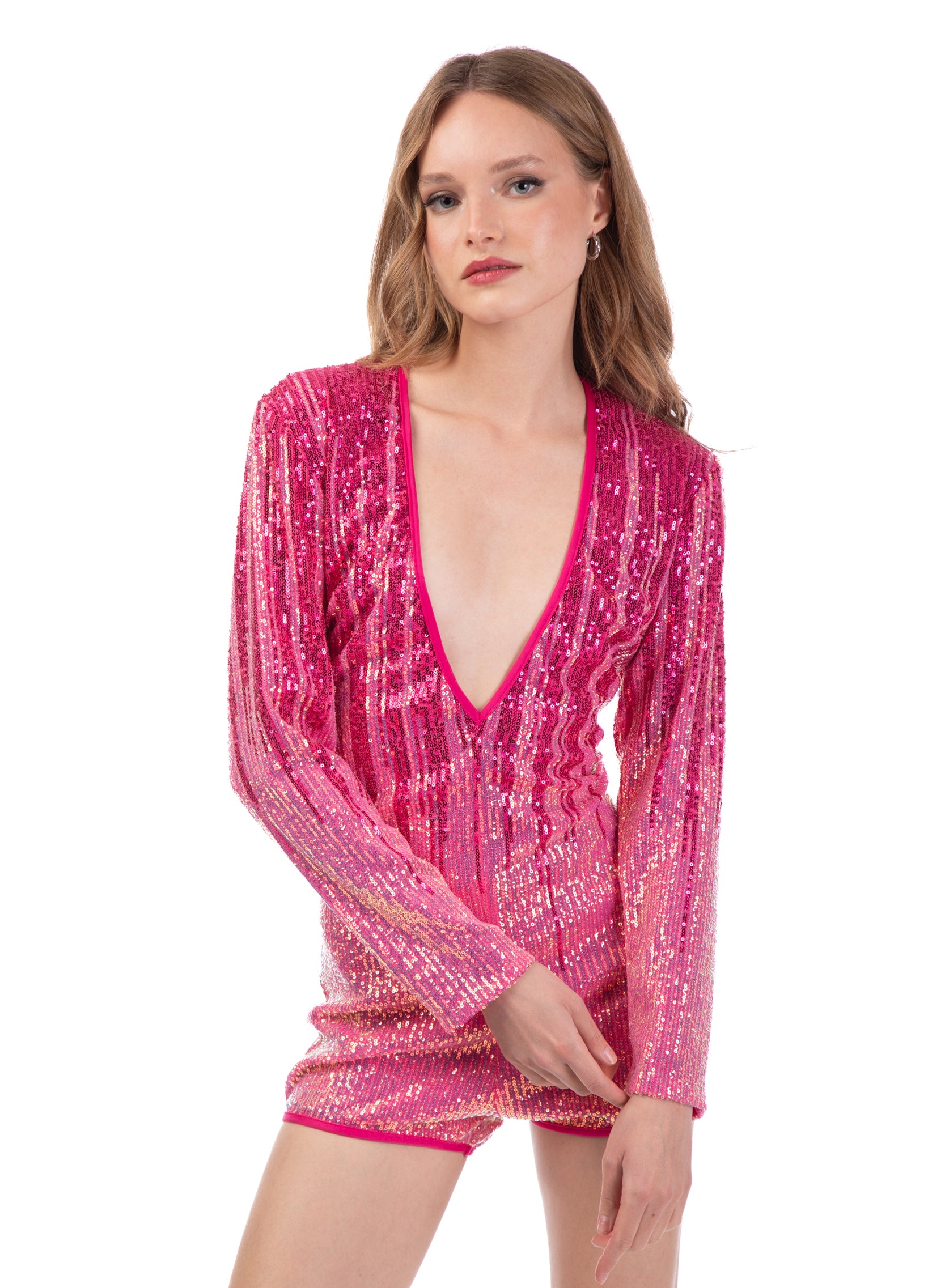 Jumpsuit di paillettes rosa degradè