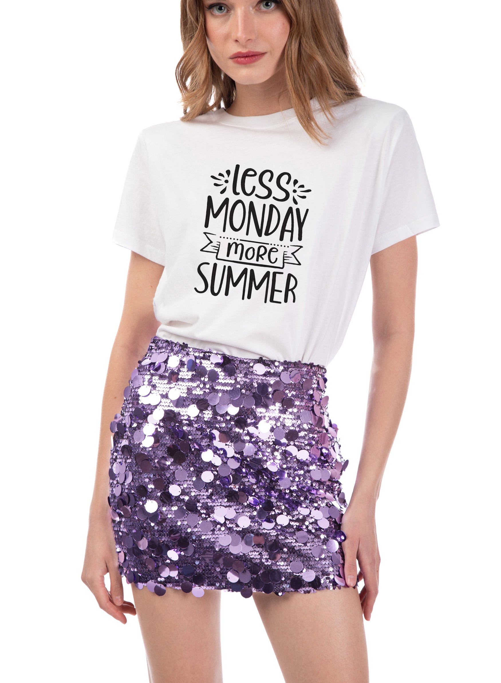 T-shirt bianca 'Less Moday More Summer'