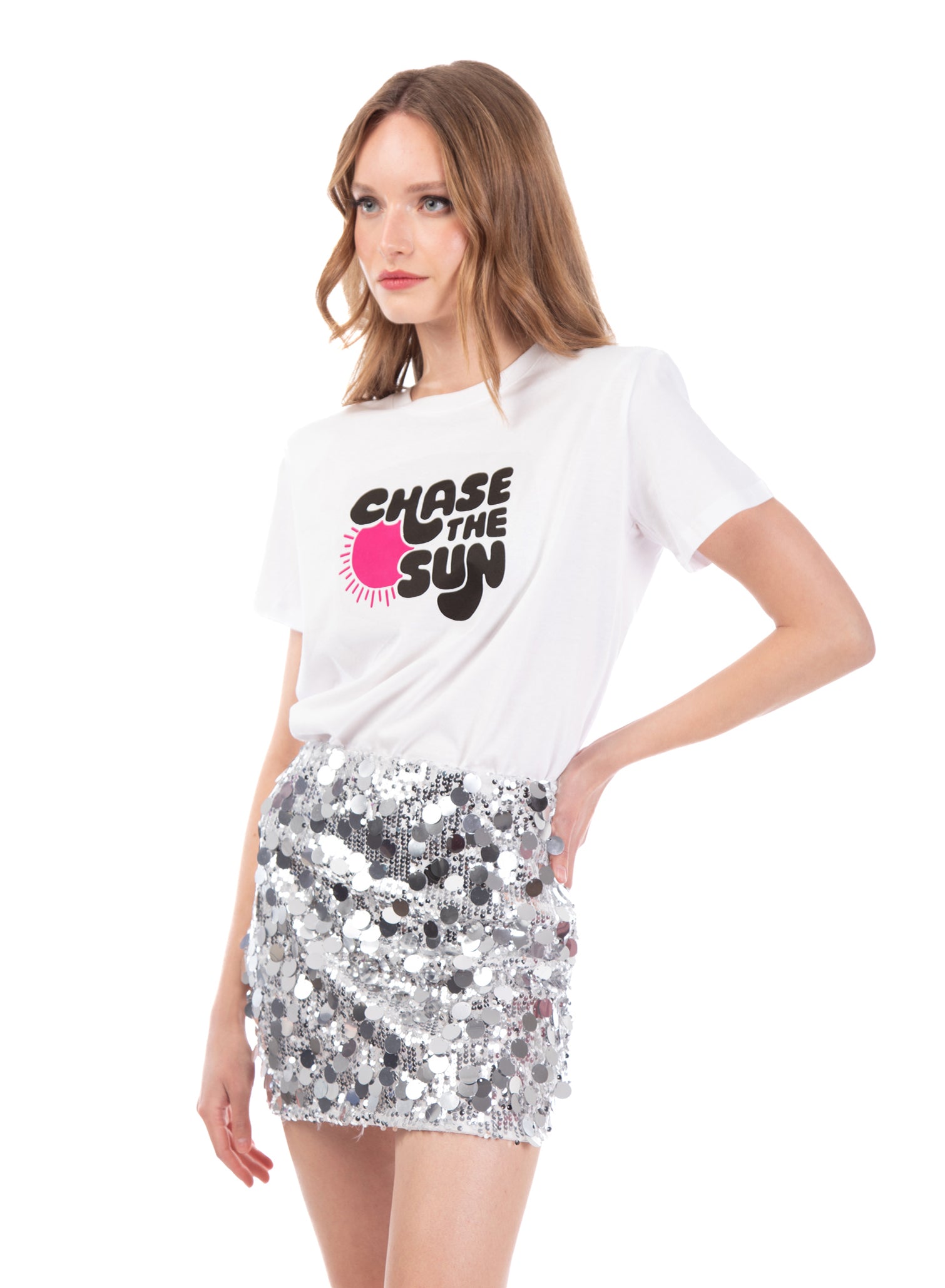 Le Volière T-shirt bianca 'Chase the sun'