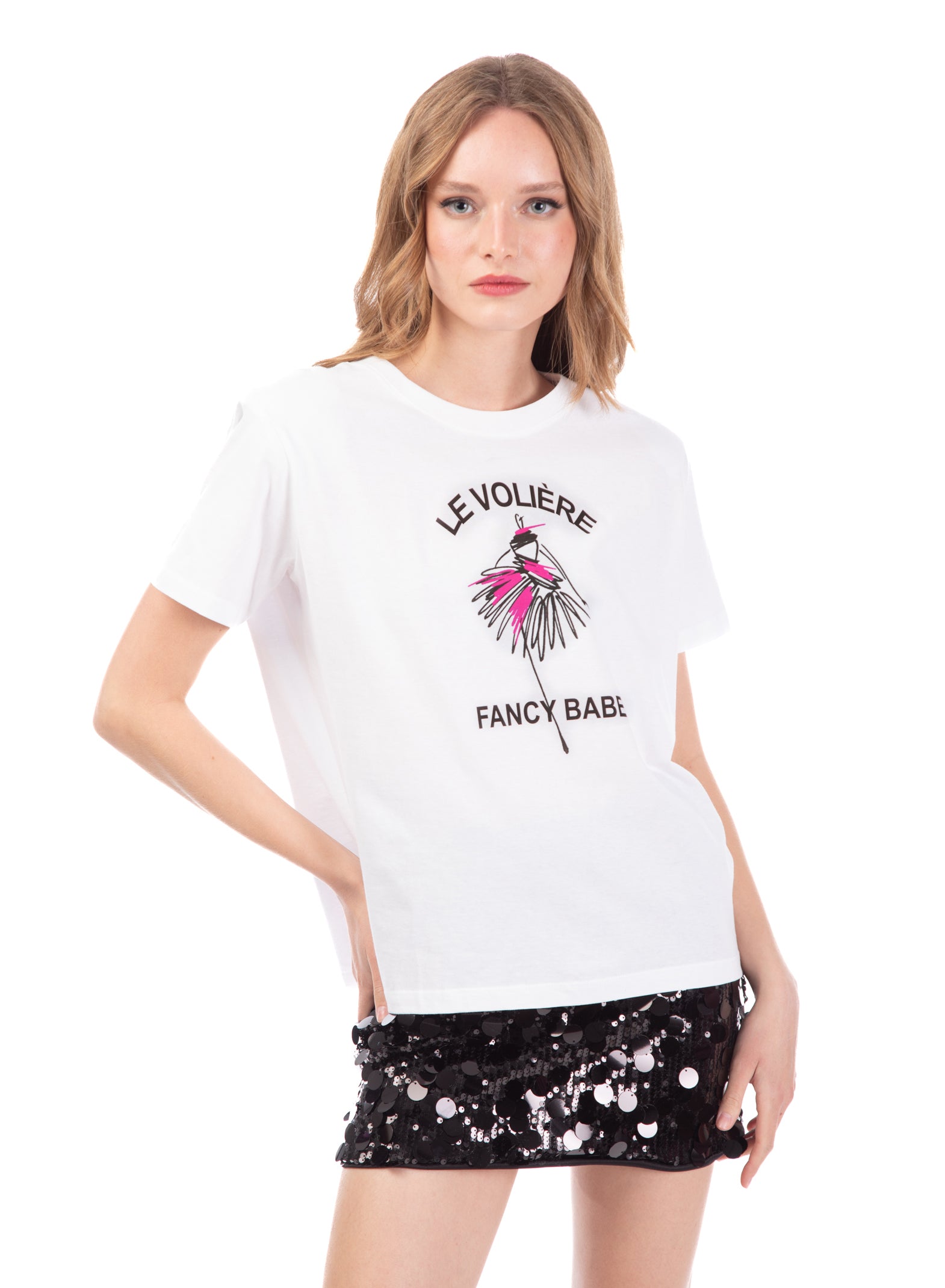 T-shirt bianca con stampa 'Le Volière fancy babe'