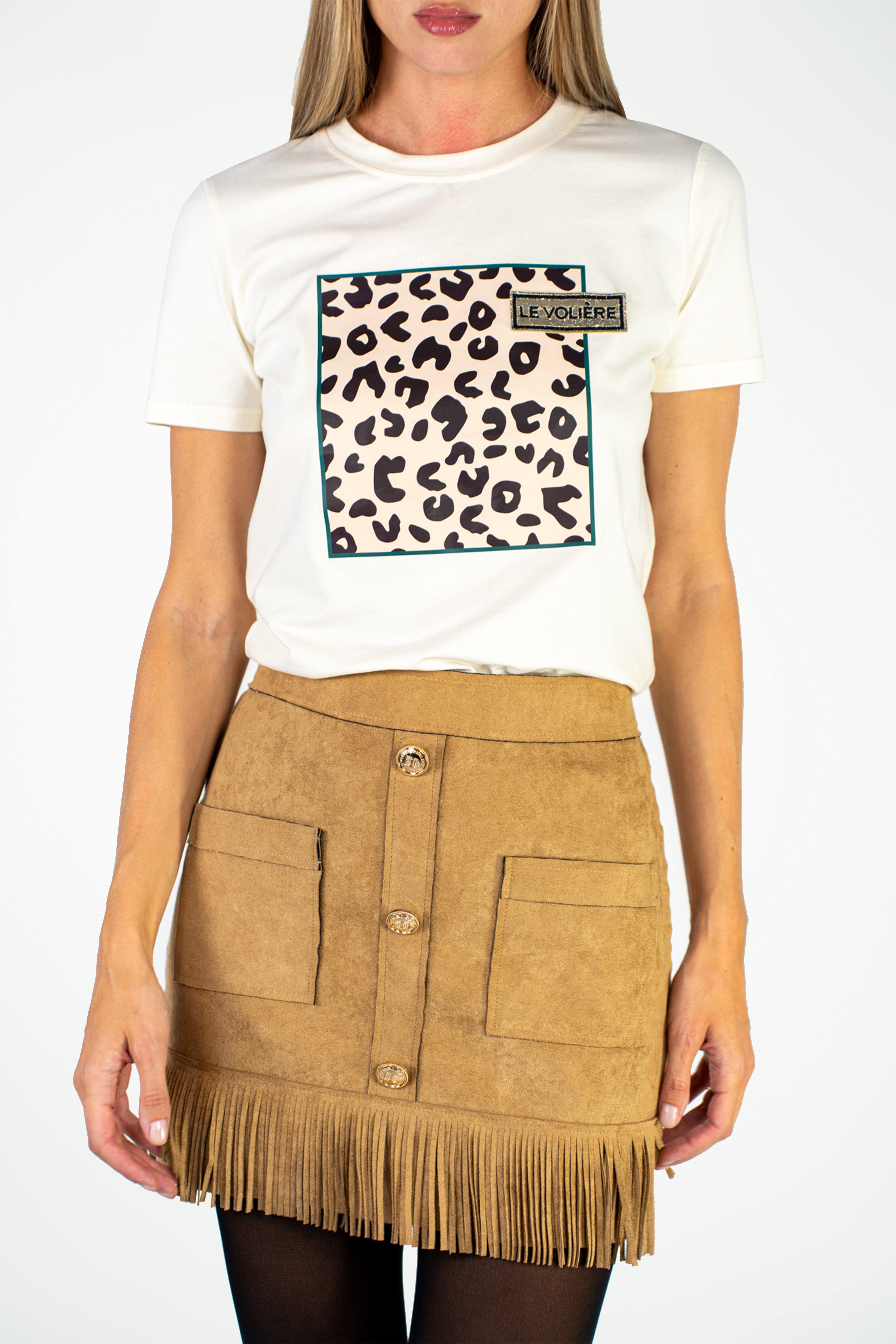 T-shirt bianca con stampa leopardata