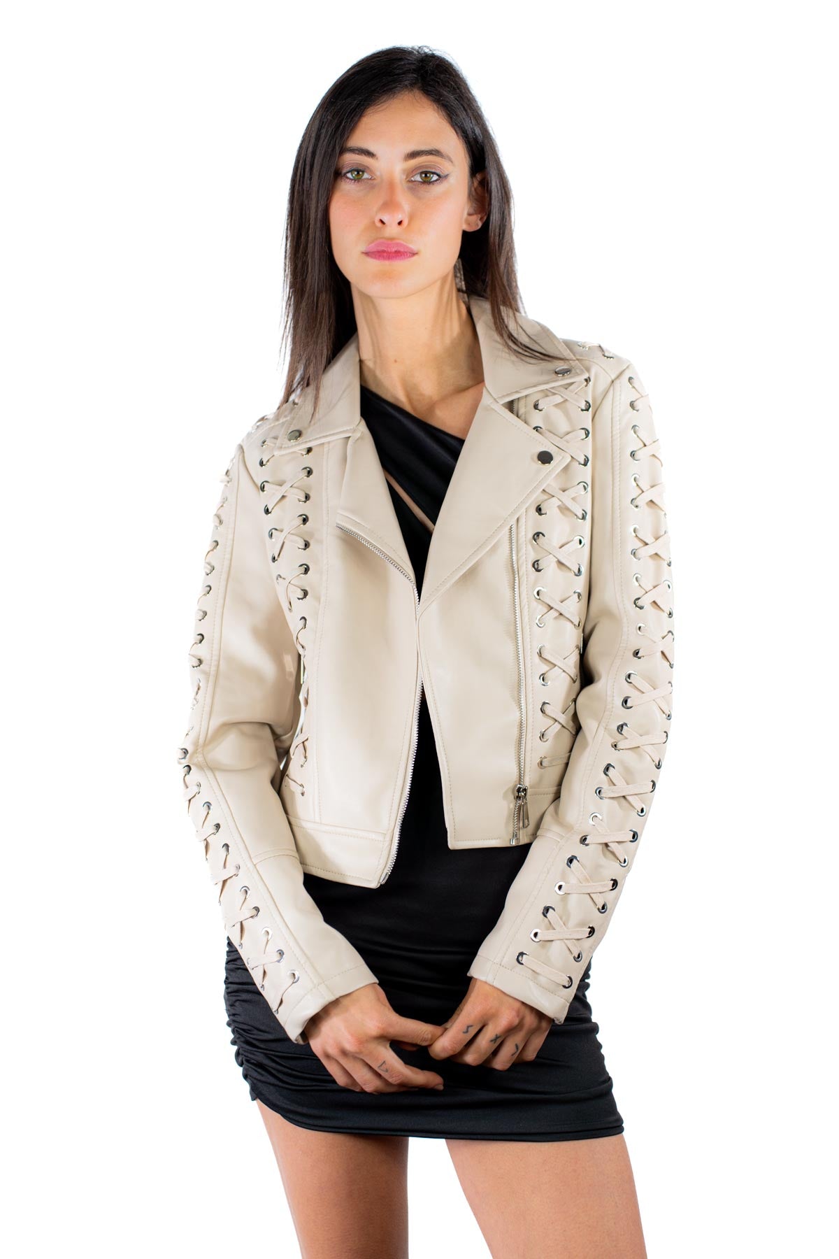 Giacca ecopelle beige