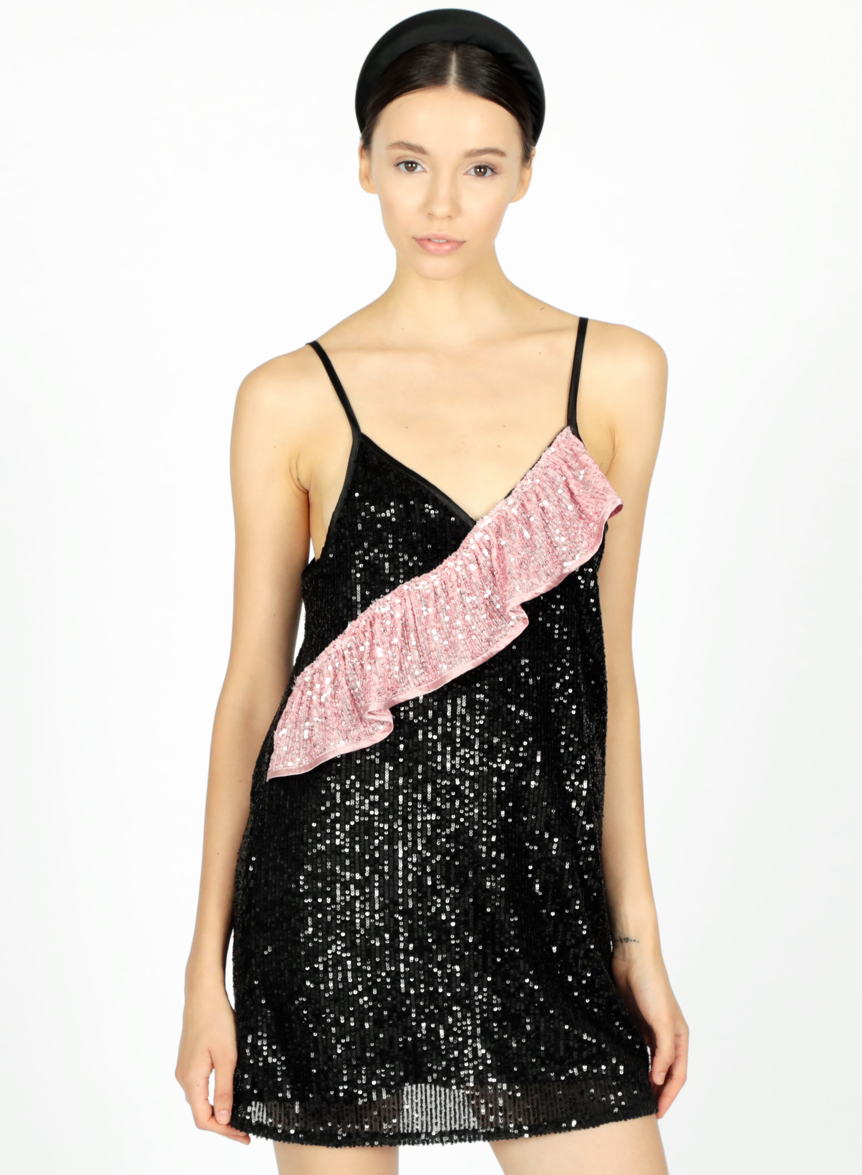 CHRISTY Vestito slip dress di paillettes nero