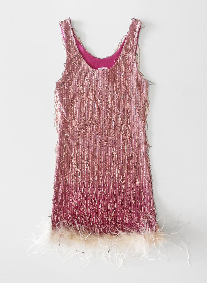 DAISY Vestito rosa di paillettes con piume