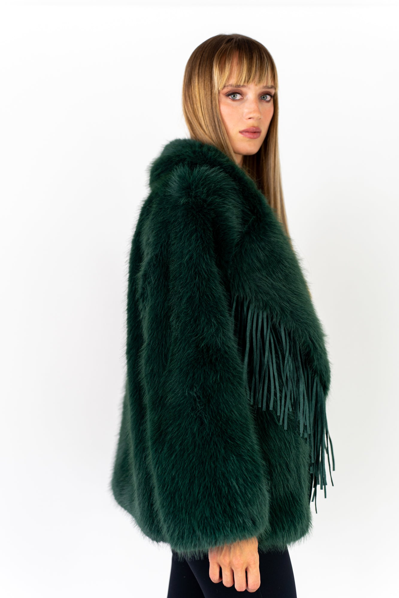 HOPE Pelliccia oversized verde con frange rimovibili