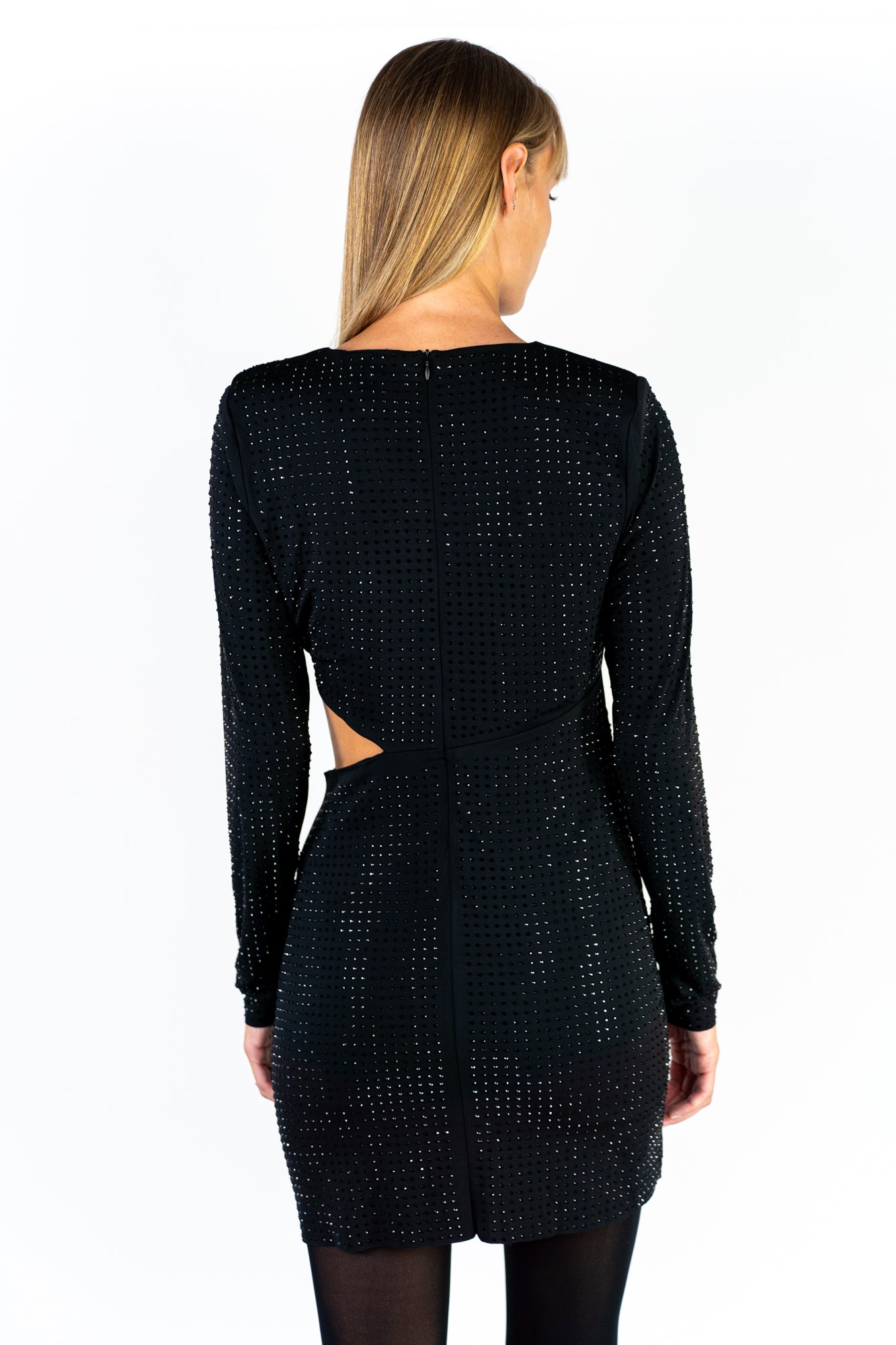 Vestito nero con strass tono su tono