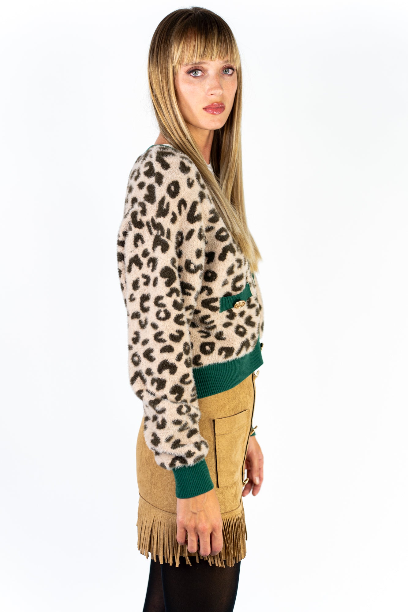 Cardigan in maglieria leopardato