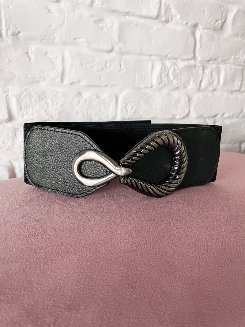 Cintura elastica nera con fibbia argento