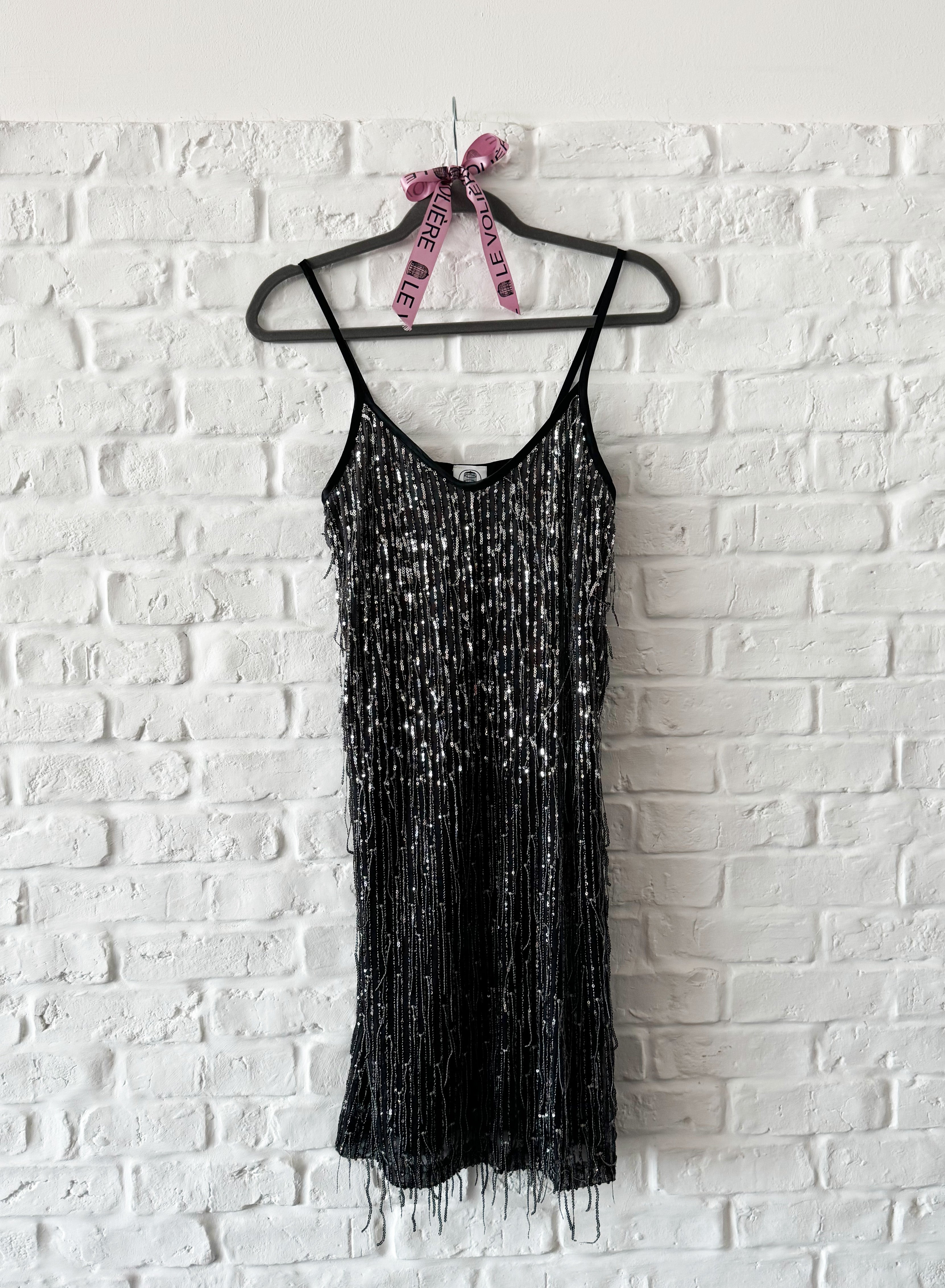 Vestito slip dress nero e argento degradè