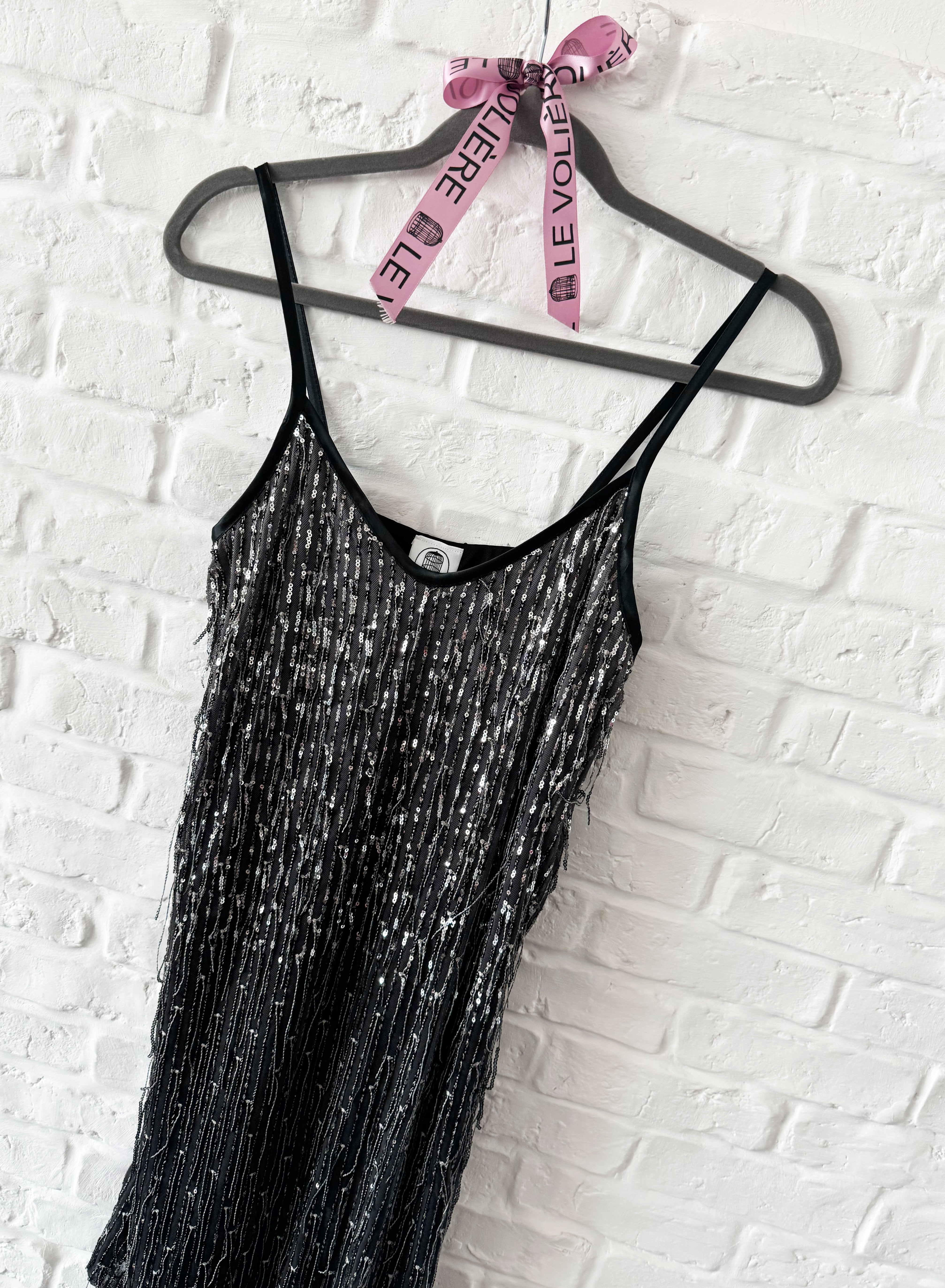 Vestito slip dress nero e argento degradè