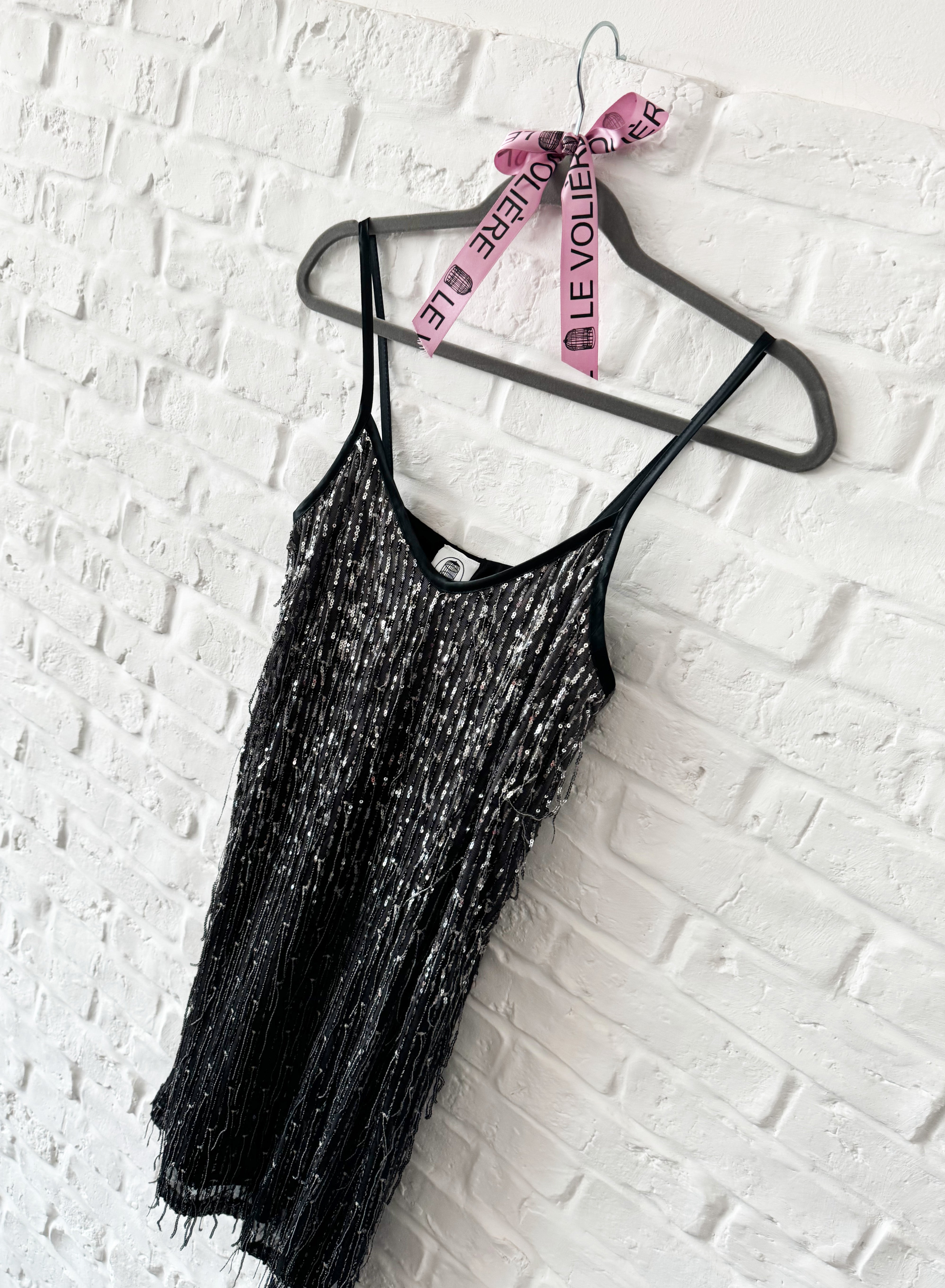 Vestito slip dress nero e argento degradè