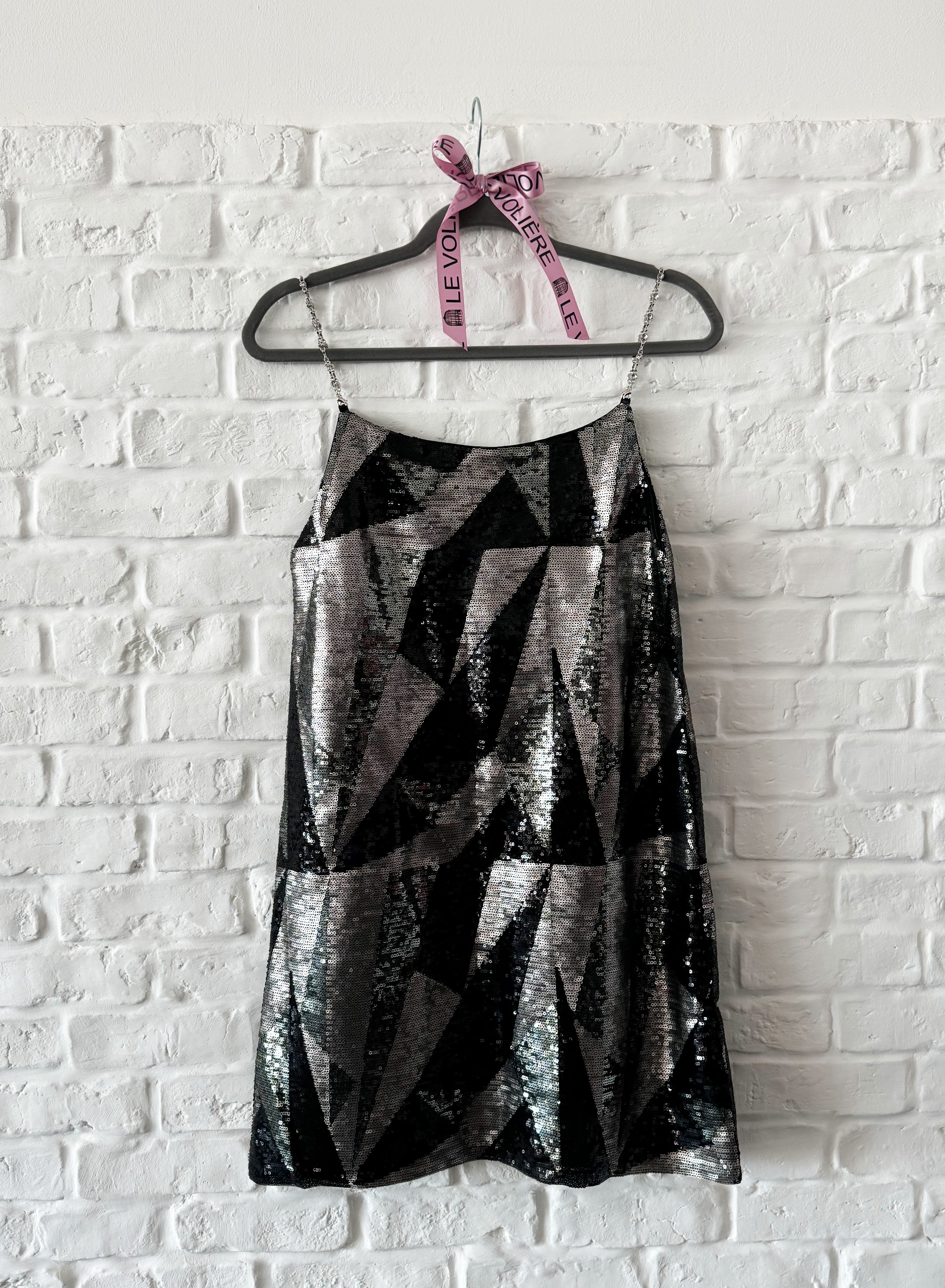 Vestito slip dress nero e argento di paillettes