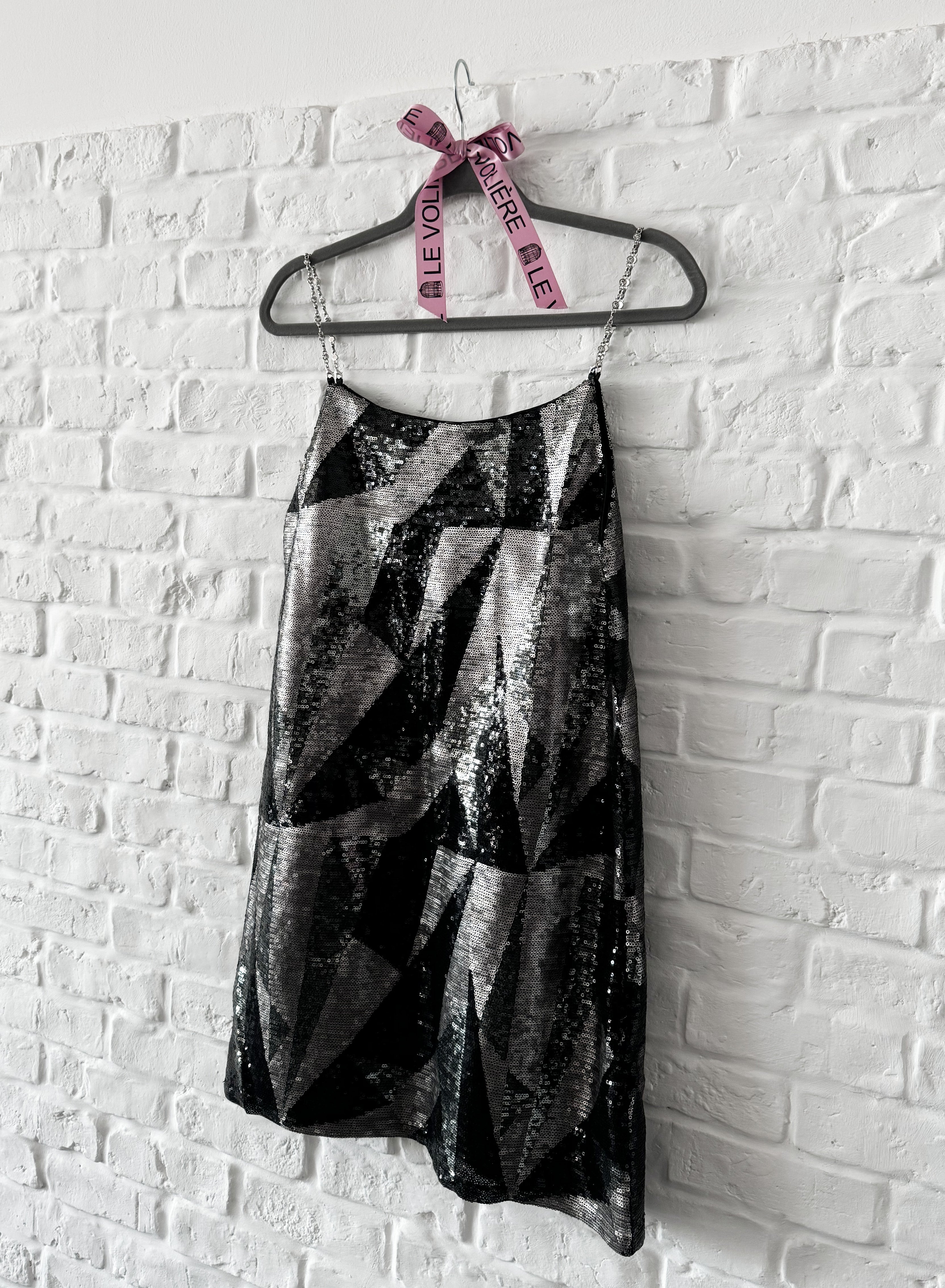 Vestito slip dress nero e argento di paillettes